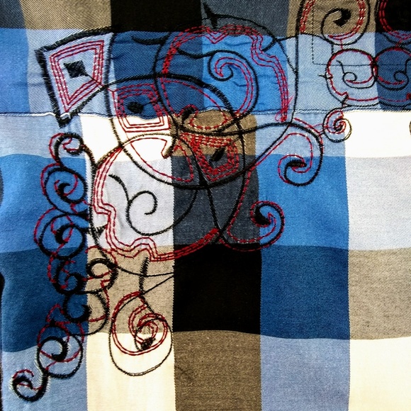 El General Plaid Western Blue Long Sleeve Shirt Button Up Embroidered Med - Picture 3 of 6